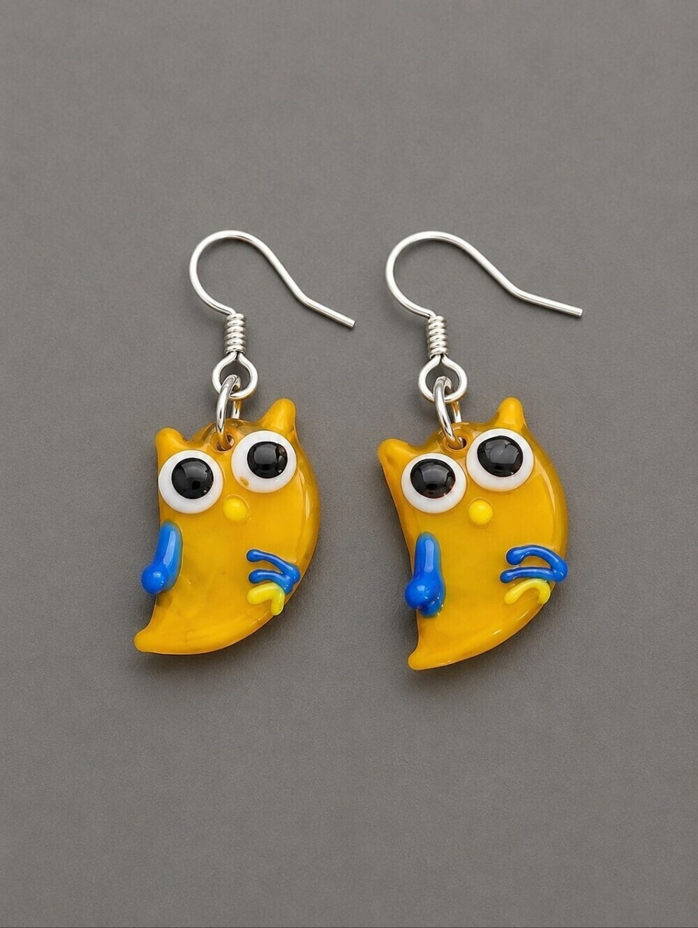 3/$30 Whimsical Yellow Glass Owl Fairycore Dangle Hook Earrings